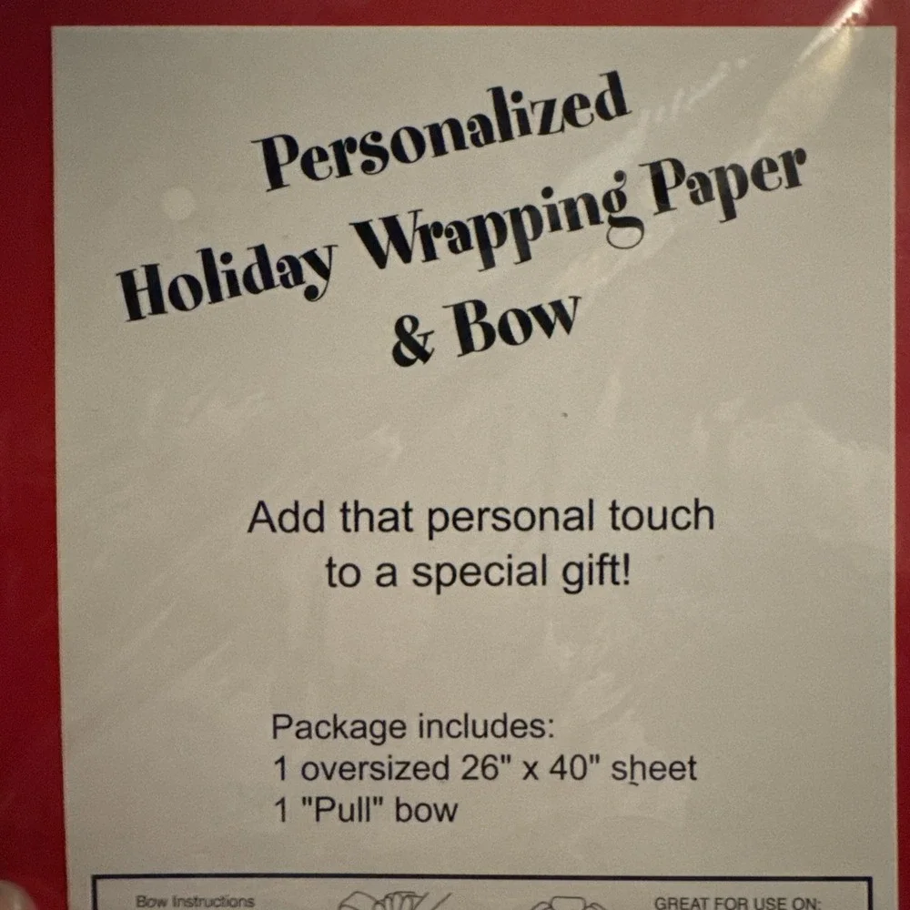3 VTG Holiday Christmas Wrapping Paper & Pull Bow Personalized GRANDMA Stravina